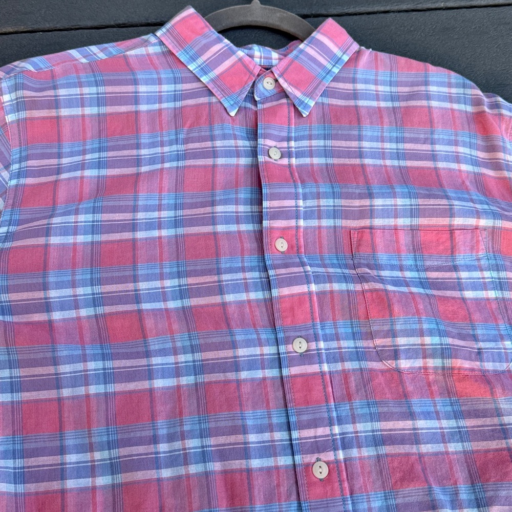 Faherty Men's Lightweight Plaid Shirt - Pink/Red and Blue - Picture 2 of 9